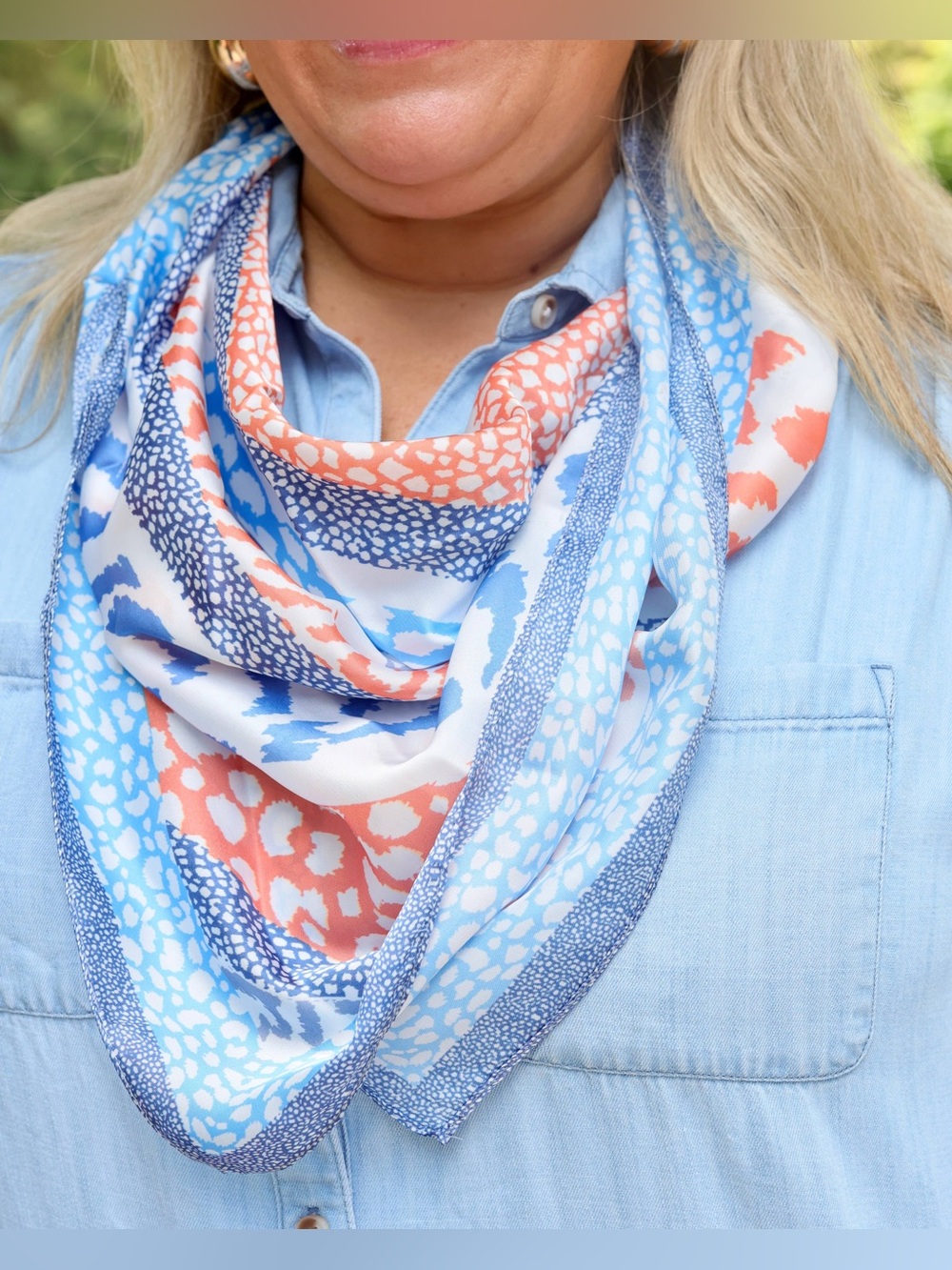 Caroline Hill Mara Blue Orange Animal Print Scarf